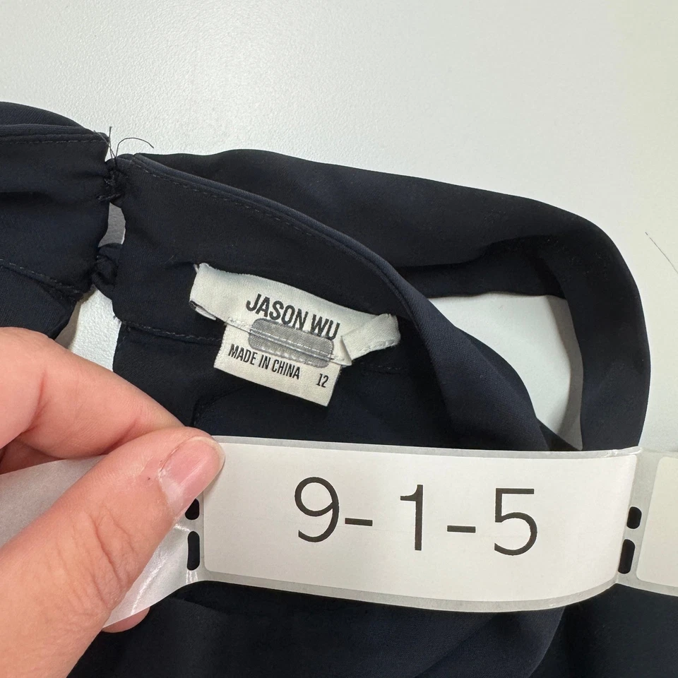 Jason Wu  Blouse Womens Size 12 Blue Black Tie Neck Long Sleeve Career - Image 4 of 4