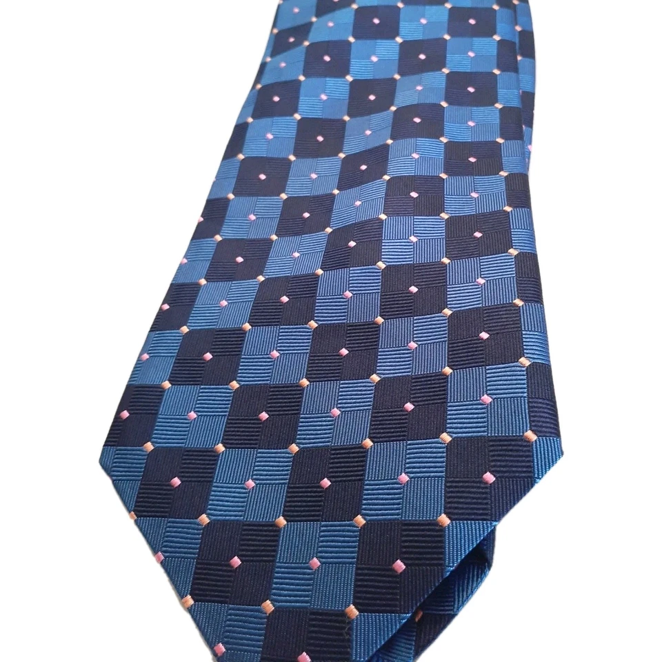 Corbata HOLLAND & SHERRY LONDON 1836 100 % seda azul y azul marino a cuadros rosa/dorado Foto 3 de 4