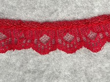 Vintage Red Lace Trim 1" x 4 yards Scalloped Edges Nylon Made In USA
