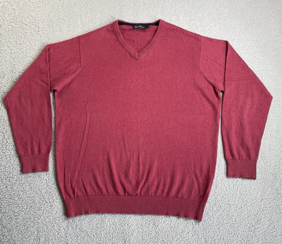 James Pringle Jumper Knit Pullover Sweater Mens L Pink Cotton Cashmere V-Neck