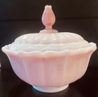 VTG Fenton Glass Pink White Rosalene Ogee Covered Bowl Candy Dish Rose Finial