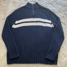 Vintage Ralph Lauren Polo Jeans Co. Quarter-Zip Sweater Blue Striped Men's Sz L