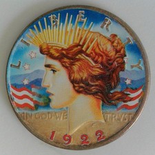1922 Peace Silver Dollar Colorized on Both Sides - 90% Silver