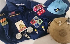 Vintage Boy Scouts of America Lot Canteen Compass & Whistle + Key-Bak Belt Clip 