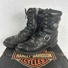 HARLEY-DAVIDSON BLACK LEATHER MOTORCYCLE BOOTS MENS 10.5 ZIP BUCKLE USA MADE