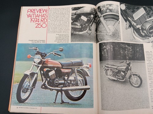 MOTOR CYCLE WORLD DEC 73 Yam TX-500 Duc 750 Tri X-75 Hurr '74 Kaw's & Yam RD250 - Picture 6 of 15