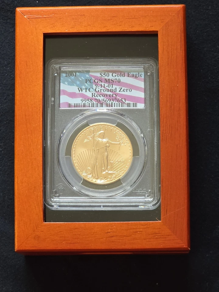 2001 $50 Gold Eagle World Trade Center 9/11 Recovery PCGS MS70 - Image 4 of 4