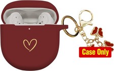 Burgundy Soft Silicone Case for Bose QuietComfort Earbuds II 2022 with Gold Hear