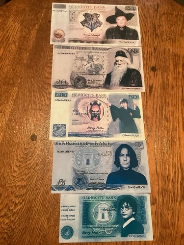 Harry Potter Collectable Novelty Banknotes Set Of 5 Notes - SET 3 Double Sided