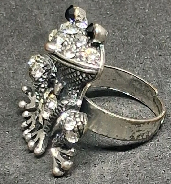 Silver Tone Rhinestone Frog Adjustable Statement … - image 8