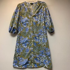 Talbots Shirt Dress Womens 2 Green Blue Floral Paisley Cotton Mini Excellent