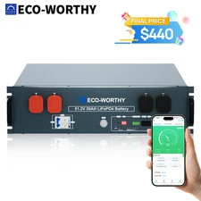 ECO-WORTHY 48V 50Ah Server Rack LiFePO4 Lithium Battery V3 For Golf cart Home