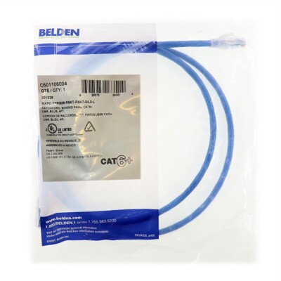 PACK OF 15 Belden CAT-6+ C601106004 Blue Patch Cord, Bonded pairs CMR. 4FT.
