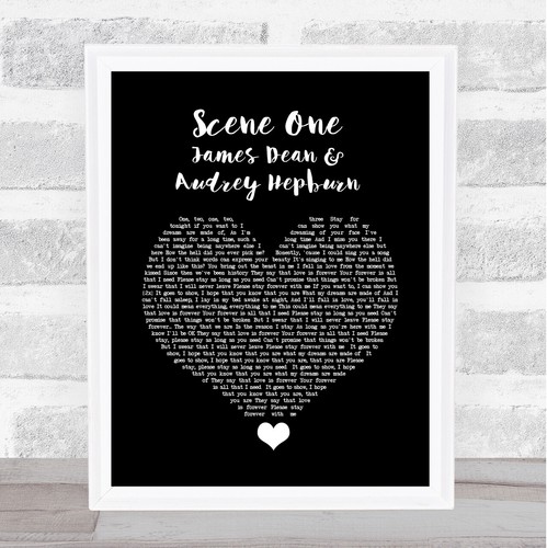 Scene Un James Dean Audrey Hepburn Noir Coeur Chanson Lyrique Citation Musique Imprime Ebay