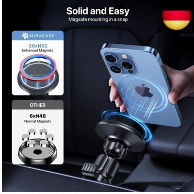 Magnetische Handyhalterung Mit 2,5 Cm Kugelfuß – Kompatibel Mit MagSafe IPhones & Android, 20 Starke Magnete, Inkl. 2 Metallringen
