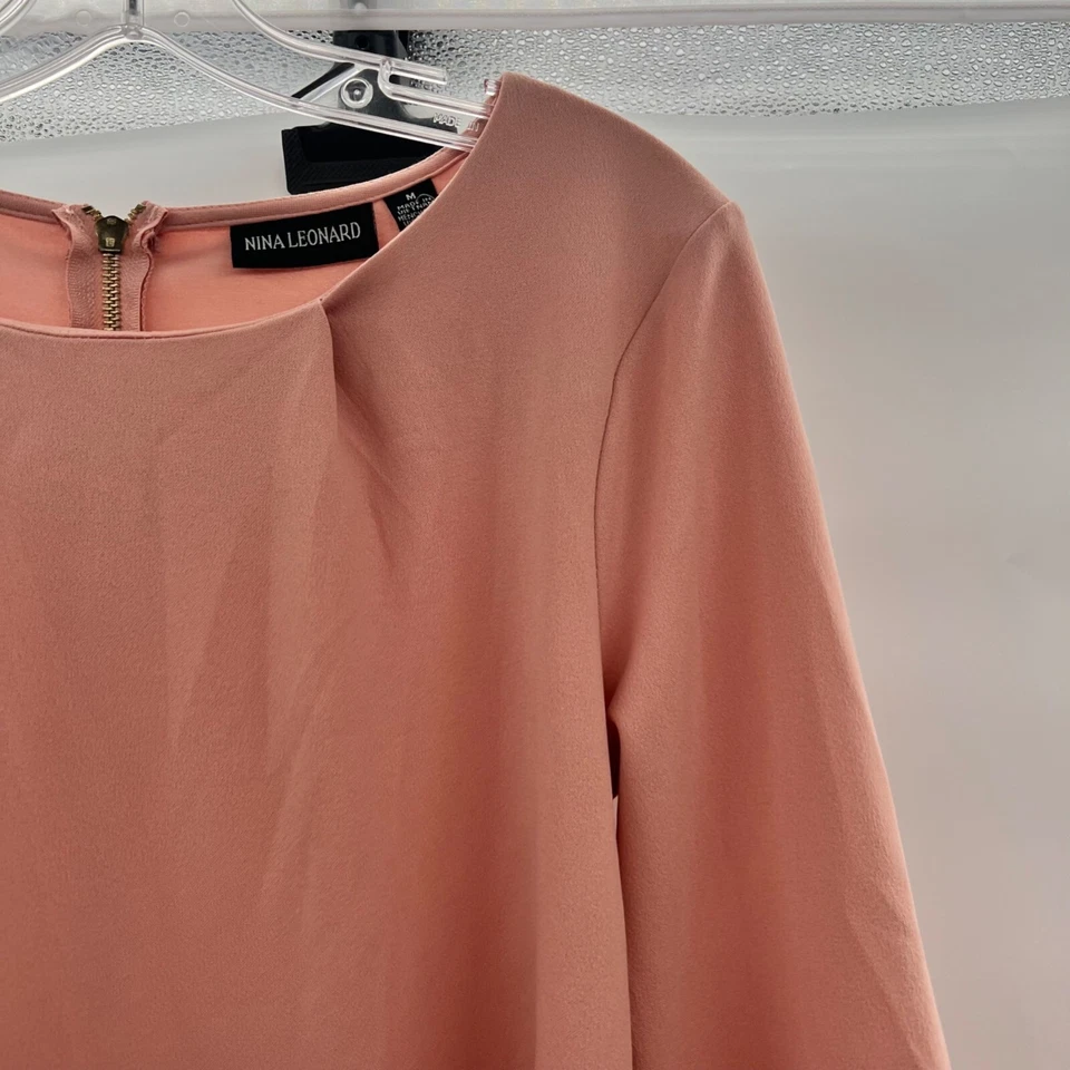 Vestido recto Nina Leonard para mujer manga campana 3/4 rubor talla mediana cremallera Foto 4 de 4