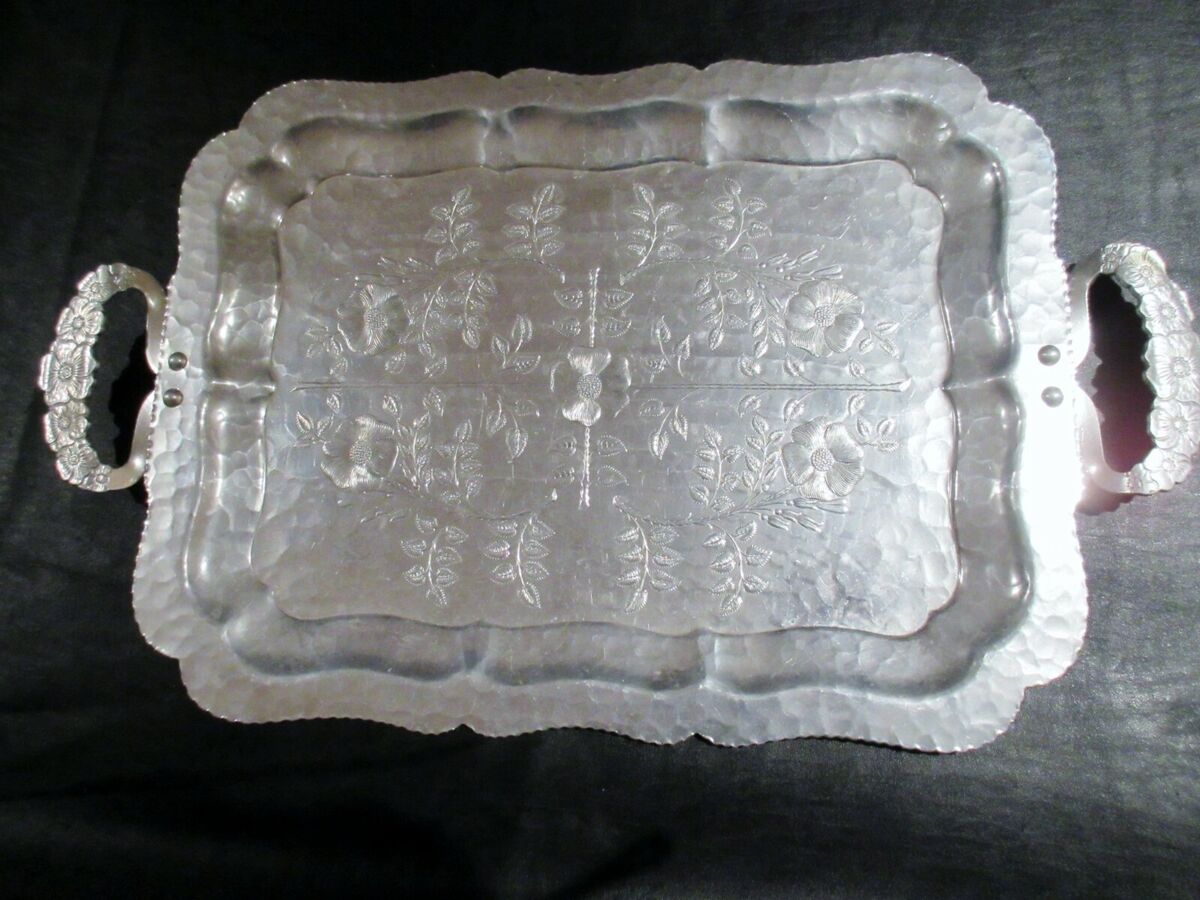 Vintage Continental Silver Co Aluminum Tray Wild Rose Vintage Continental Silver Co Aluminum Tray Wild Rose