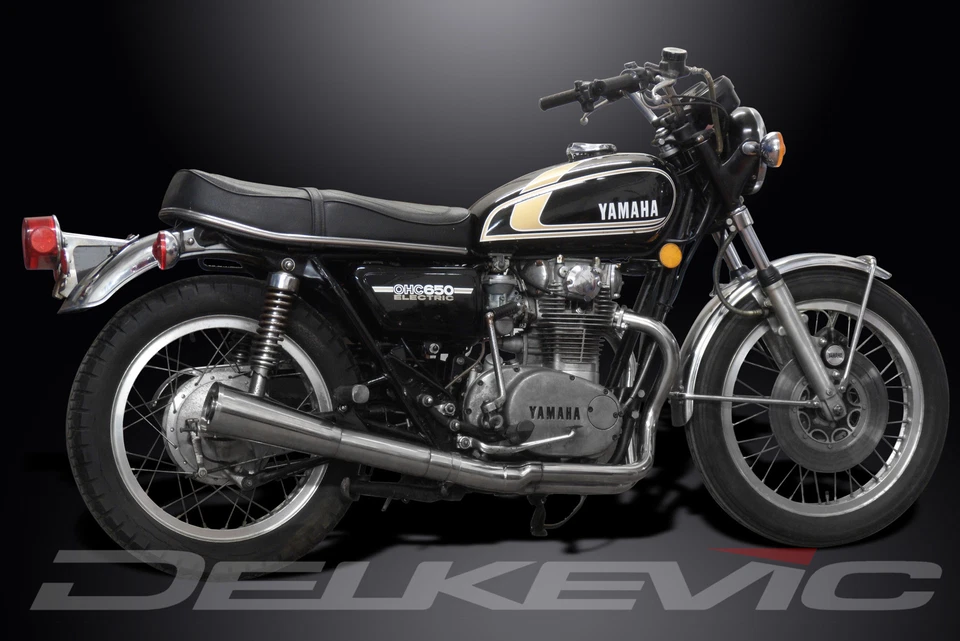 Silenciador megáfono clásico de acero inoxidable 2-1 escape completo Delkevic Yamaha XS650 74-79 Foto 4 de 4
