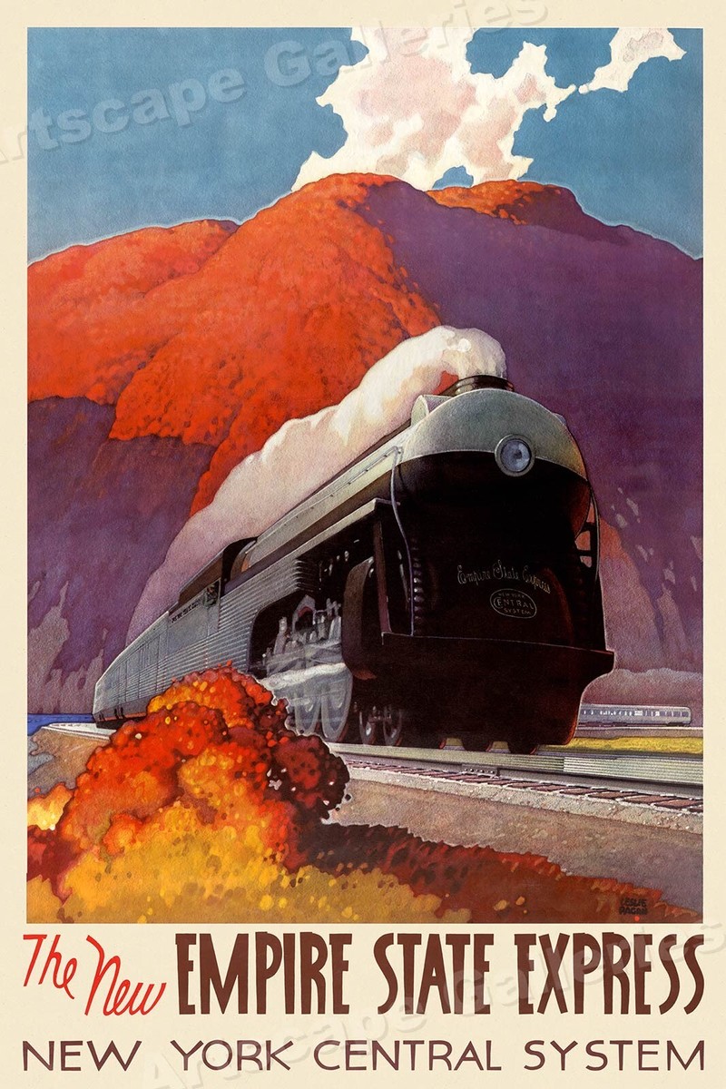 NY Empire State Express 1940s Vintage Style Railroad Travel Poster