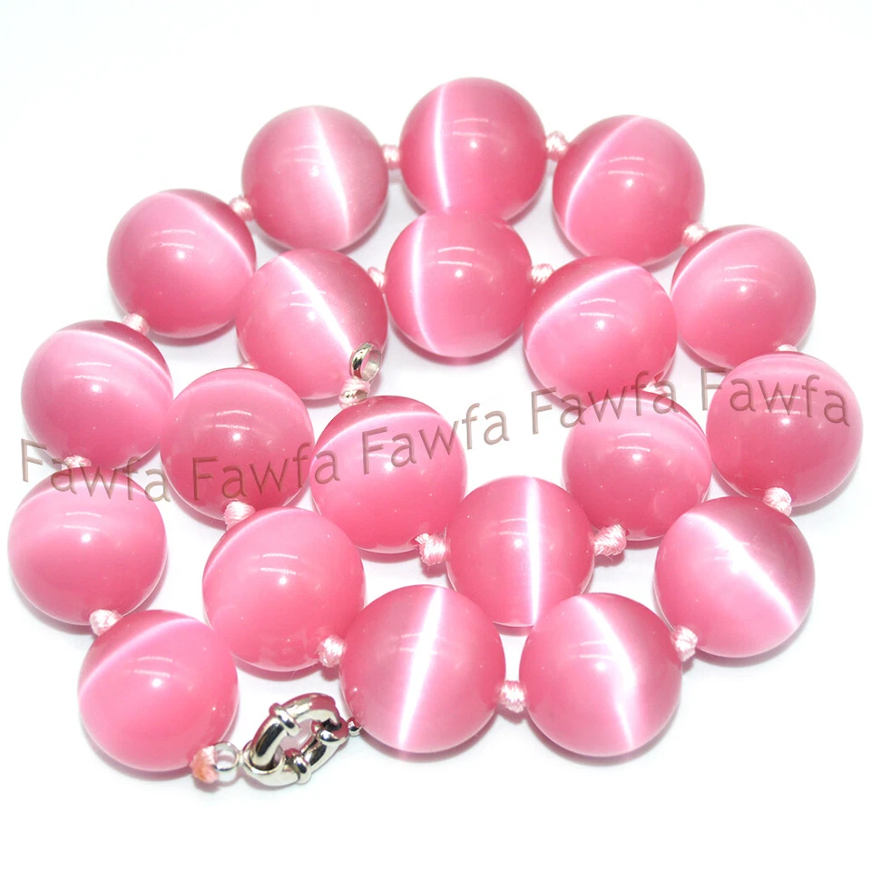 Enorme collar anudado a mano cuentas gemas redondas de 20 mm ojo de gato ópalo multicolor 18"" Foto 4 de 4