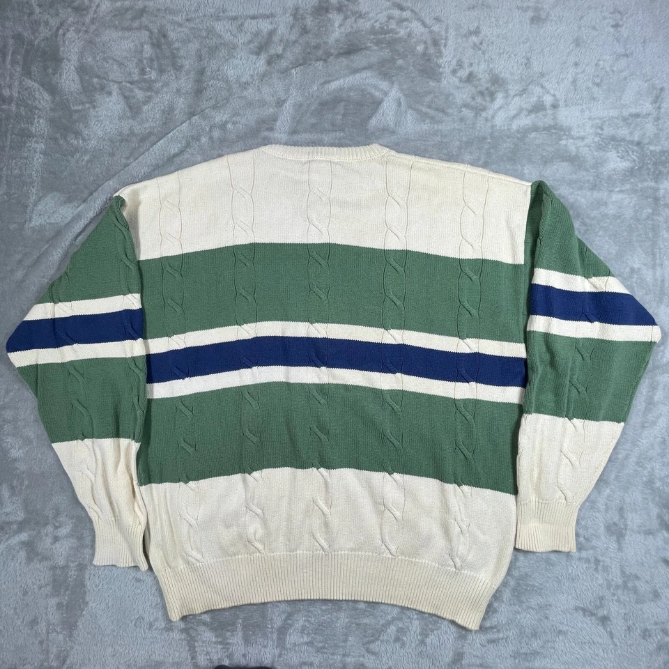 Suéter Nautica De Colección Para Hombres XL Verde Azul Marfil Rayas Cable Tejido Grueso Y2K Foto 2 de 4