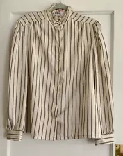 Vintage Jonquil Blouse Women Sze 18 High Collar Victorian Style Cream Stripes