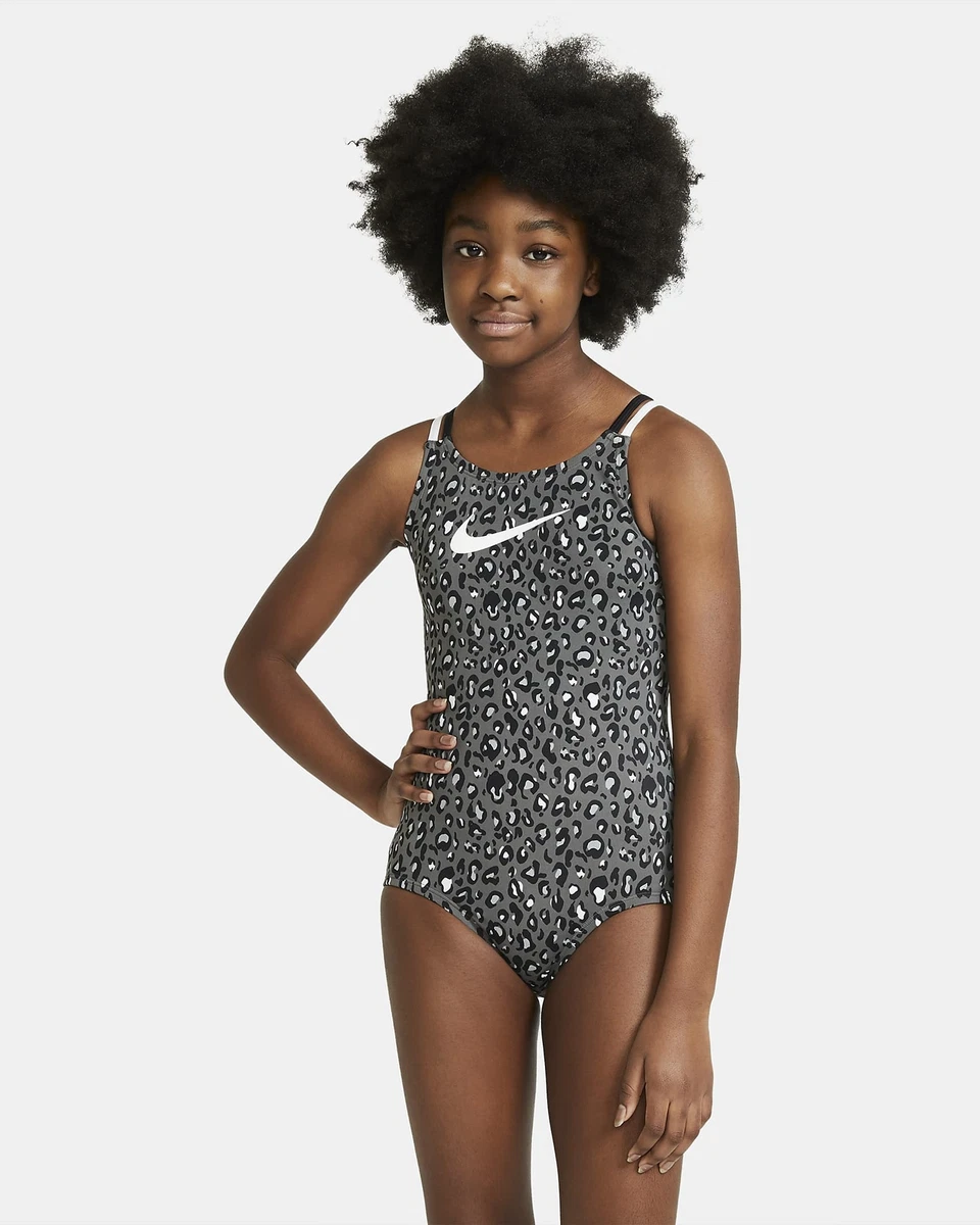 Nike 277308 Girl's Cheetah Spiderback One-Piece Black MD (10-12