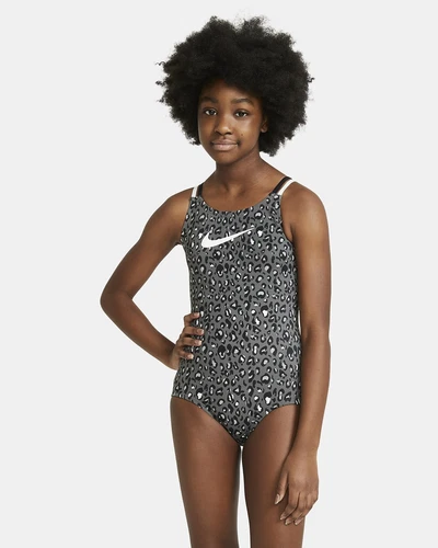 Nike 277308 Girl's Cheetah Spiderback One-Piece Black MD (10-12 Big Kid) - Picture 1 of 4