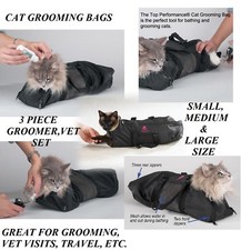 3 pc SET Top Performance Cat Grooming Bag NO BITE SCRATCH Restraint System Bath