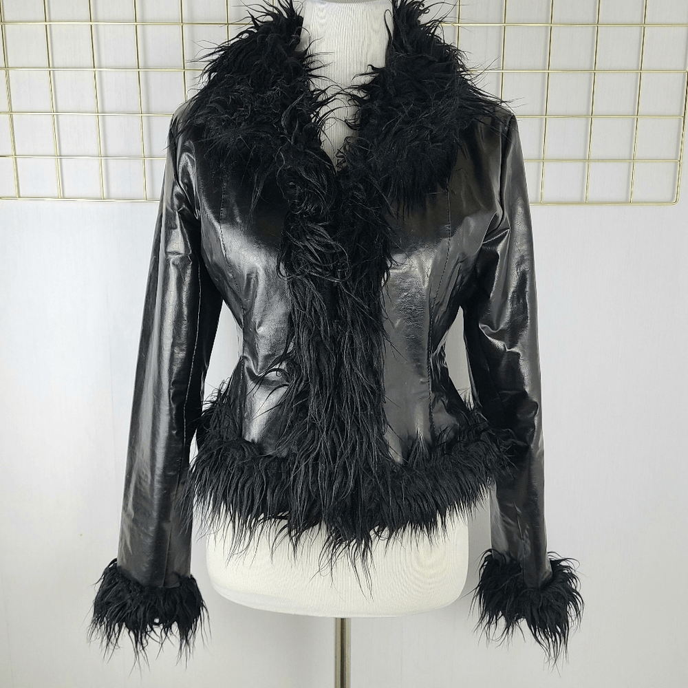 Jennyfer J Womens Jacket Medium Faux Leather Vtg 90s Y2K Jennyfer J Womens Jacket Medium Faux Leather Vtg 90s Y2K