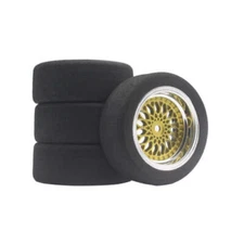 Powerhobby Mounted Foam Tires / Wheels (4) 1/10 Touring Car 6mm Offset Gold