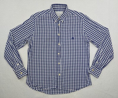 Paula Cahen d'Anvers Button Down Shirt Womens Size 2 Long Sleeve White Blue Chex