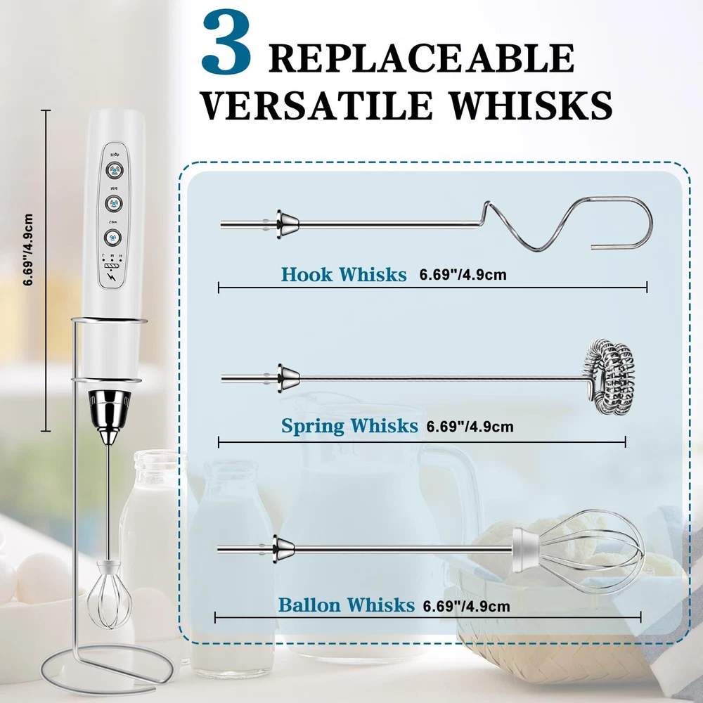 Milk Frother Handheld with Stand, Electric Whisk 3 Speed Adjustable, Drink Mi...