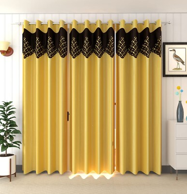 3 Piece Combination Polyester Curtains for Door 7 Feet, Yellow - Decorative Item