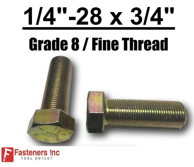 1/4-28 x 3/4'' (FT) Hex Bolt Yellow Zinc Plated Grade 8 Cap Screw Fine Thread
