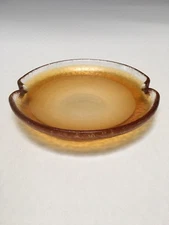 Vintage Amber Crackle Glass Ashtray 7 1/2" Heavy 