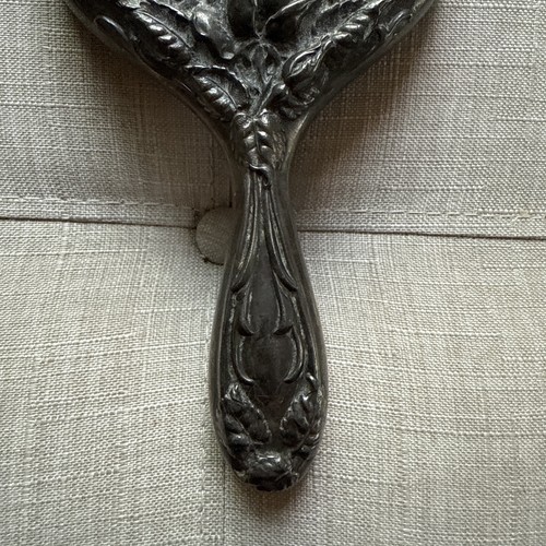 Specchio vintage antico argento placcato floreale rosa ornato vanità mano 9,5" - Foto 4 di 10