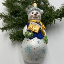 OLD WORLD CHRISTMAS GLASS GLISTENING LET IT SNOW SNOWMAN ORNAMENT No Tag