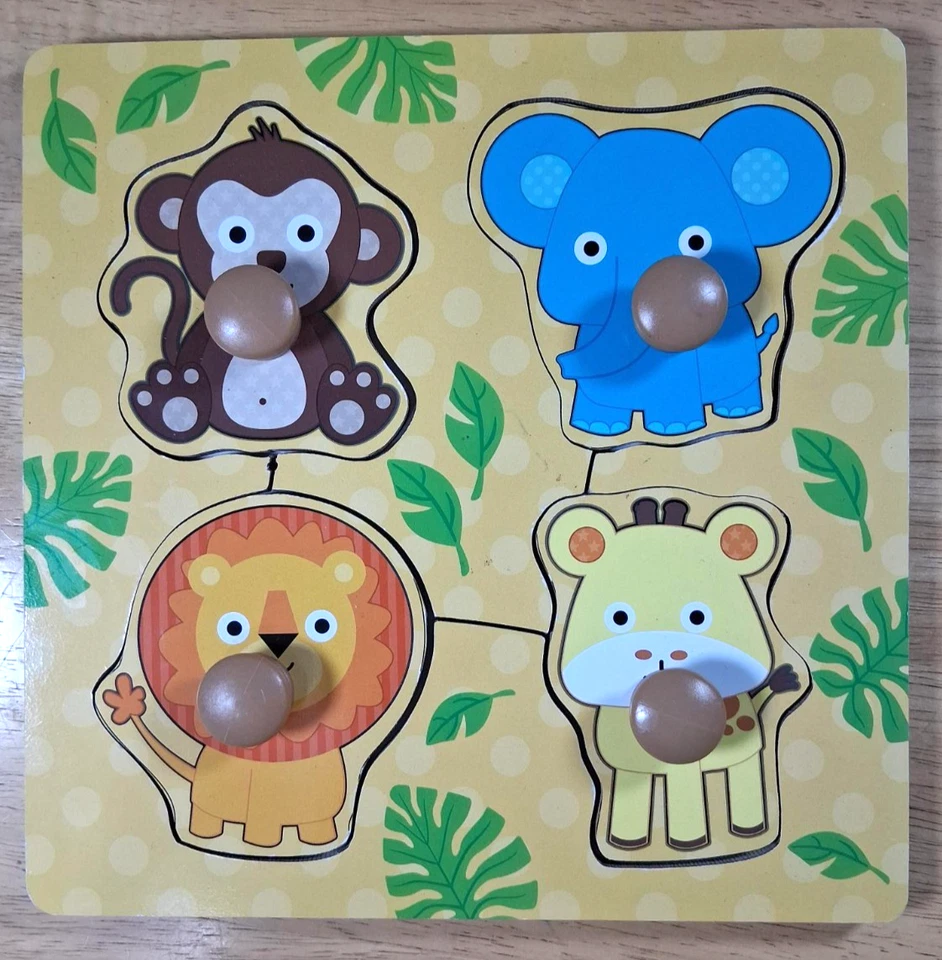 Toddler Wooden Puzzles Lot "Animals" - 4 Puzzles (pieces with wooden handles) - Image 4 of 4