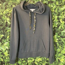 LC Lauren Conrad Womens Long Sleeve Pullover Hoodie Sweatshirt Blue Floral Sz S