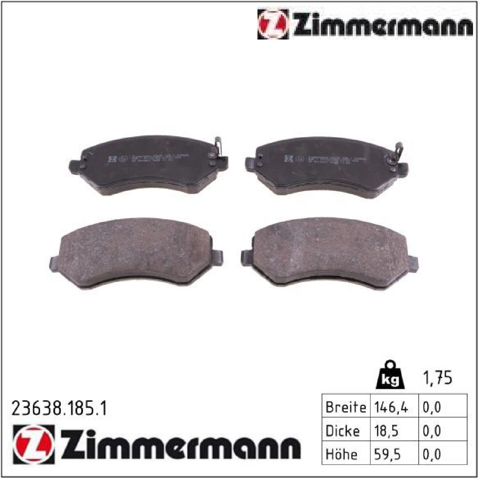 Zimmermann 23638.185.1 Bremsbelagsatz für Scheibenbremse Bremsbelagsatz