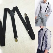 1PCS Heavy Duty Men Fashion Braces Black Suspender Elastic Washable Belt