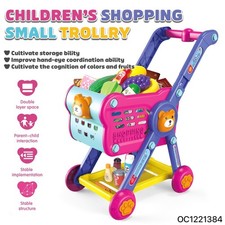 Kids Shopping Cart Toy with Play Food Fruit Vegetable Dessert and Shop 60 Pcs
