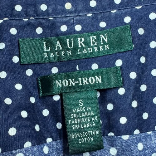 Lauren Ralph Lauren No Iron Navy Blue White Polka Dot Button Cotton Blouse Small - Picture 16 of 16