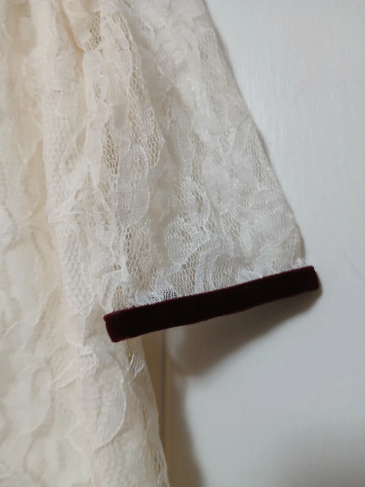 Vintage Little Precious Baby Dress 12 Months Rosettes Velour Lace Burgundy - Image 4 of 4