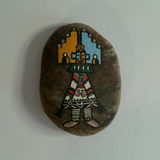 Hopi Shalako Mana Native Cloud Girl Kachina Hand Painted Rock, Signed M. Stark