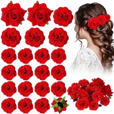 21 Pcs Flower Hair Clips for Women Wedding, Red