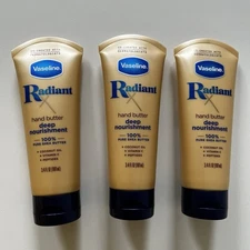 (3)  Vaseline Radiant Hand Butter Deep Nourishment 100% Pure Shea Butter 3.4oz