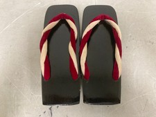Japanese Women's Black Lacquer Wood Geta Geisha Sandals Shoes