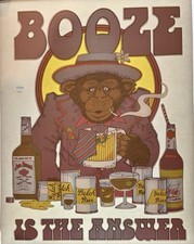 Original Vintage Booze Is The Answer Monkey Smoking Iron On Transfer